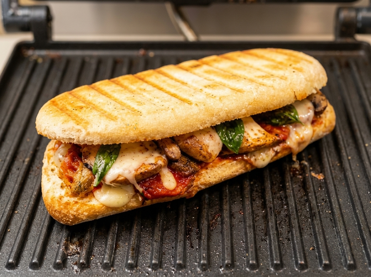 Panini Pollo, Funghi y Mozzarella — fotografía del plato emplatado