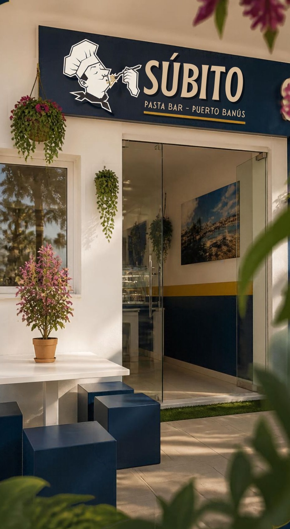 Fachada de SÚBITO Pasta Bar en Puerto Banús